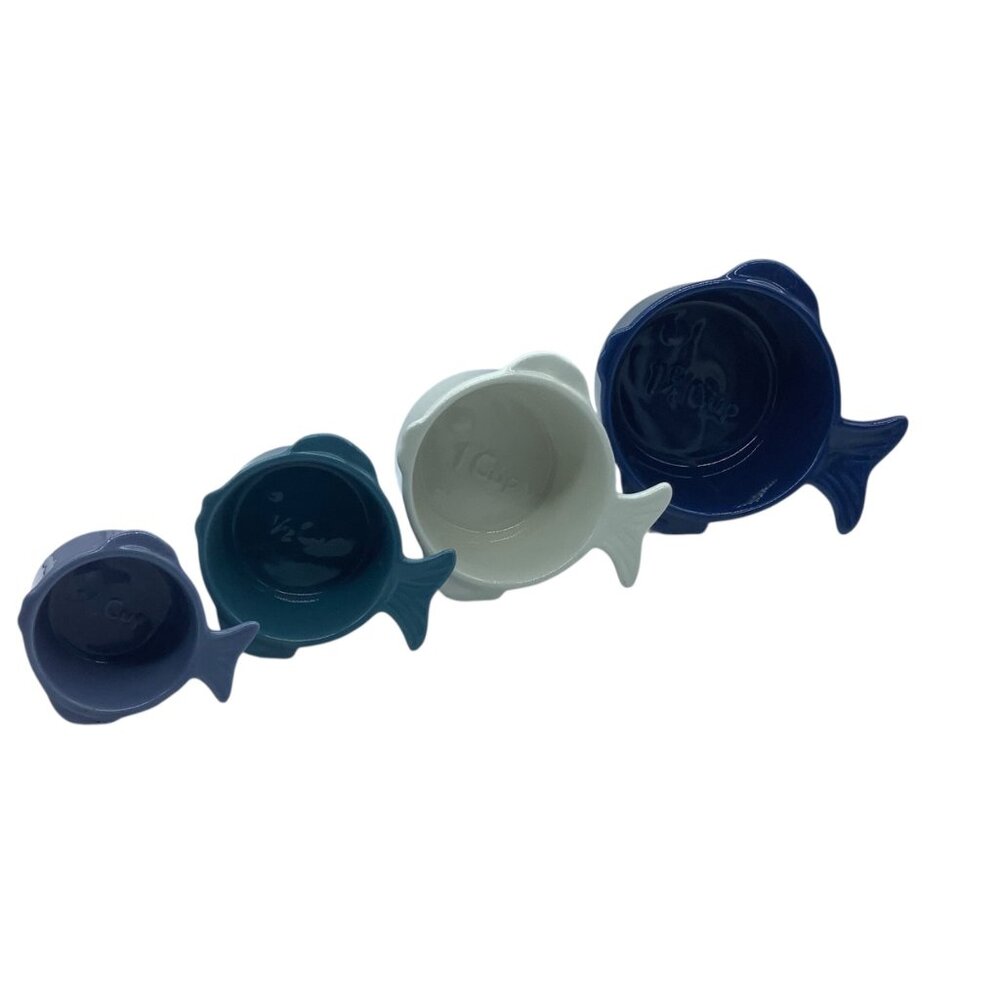 Fish-Shaped Ceramic Measuring‎ Cups Set Of 4 Ocean Beach Coastal Decor